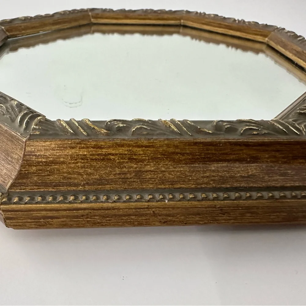 Vintage Octagon Wall Mirror in Filigree Wood Frame